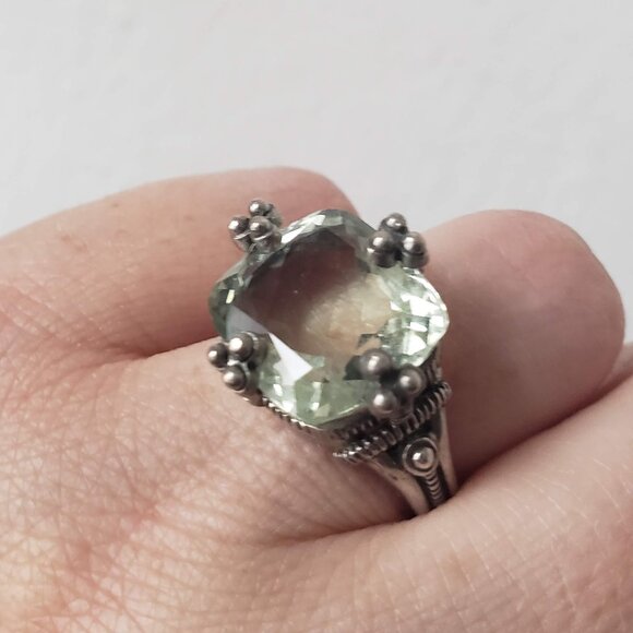 Stunning Sterling Silver Cocktail Ring Pale Blue Green Stone Signed JL - Picture 3 of 11